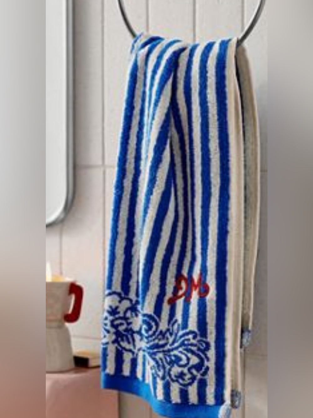 Anthropologie Striped Blue and White Cotton woven hand towel